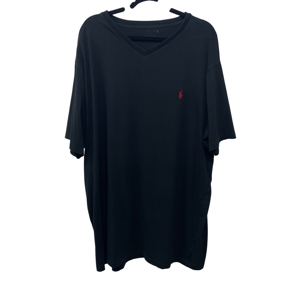 Polo Ralph Lauren Mens V-Neck T-Shirt Black Red Pony Logo Big & Tall 2XLT Basic